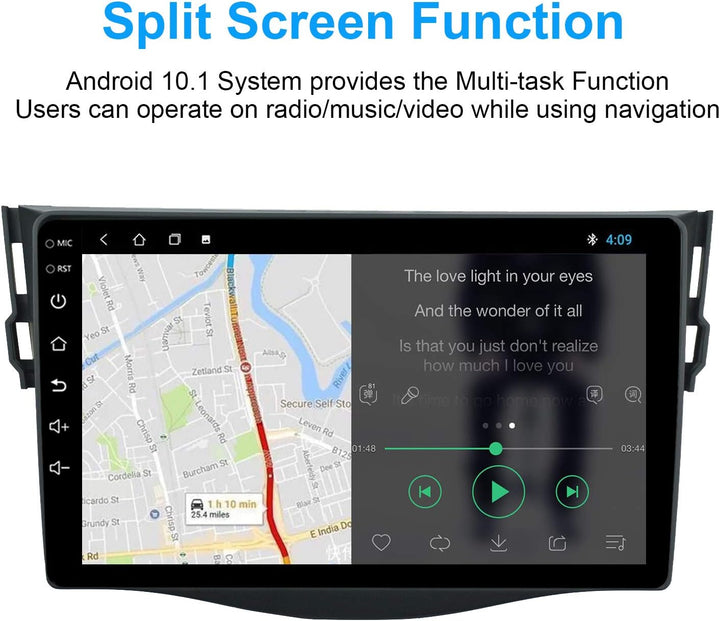 EZoneTronics 2DIN Android 10.1 Autoradio Stereo 9 Zoll für Toyota RAV 4 2007-2012 Kapazitive Touchsc