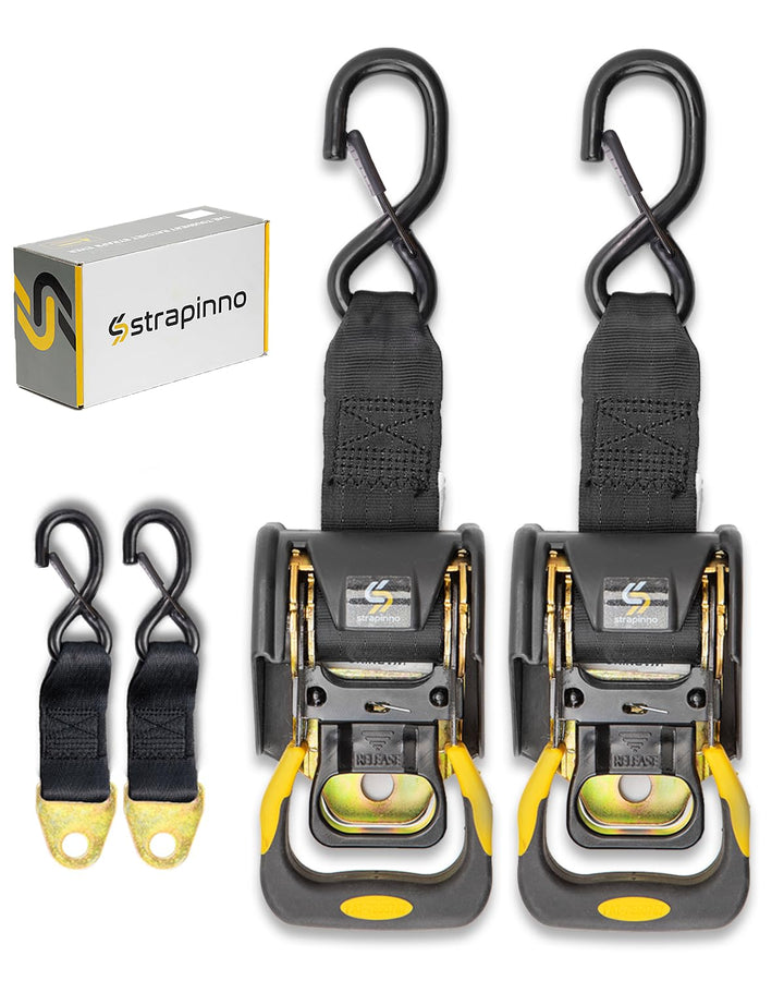 Strappino 2 Stück einziehbare Ratschengurte, Bündel (je 4,2 x 1,2 m), sichere Spanngurte mit 2 Verlä