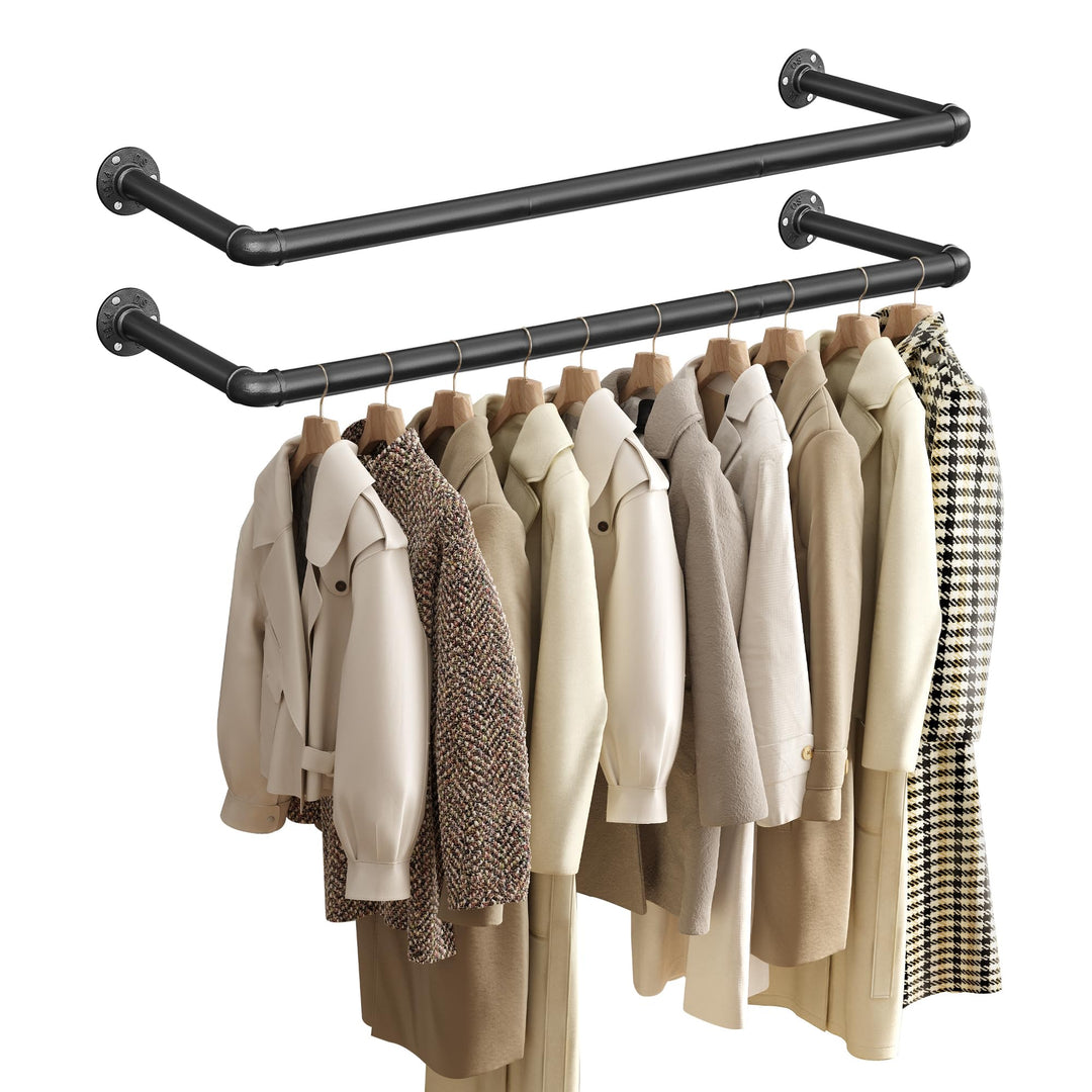 SONGMICS Kleiderständer für die Wand, Kleiderstange im Industrie-Design, 2er Set, Wandmontage, 92 x