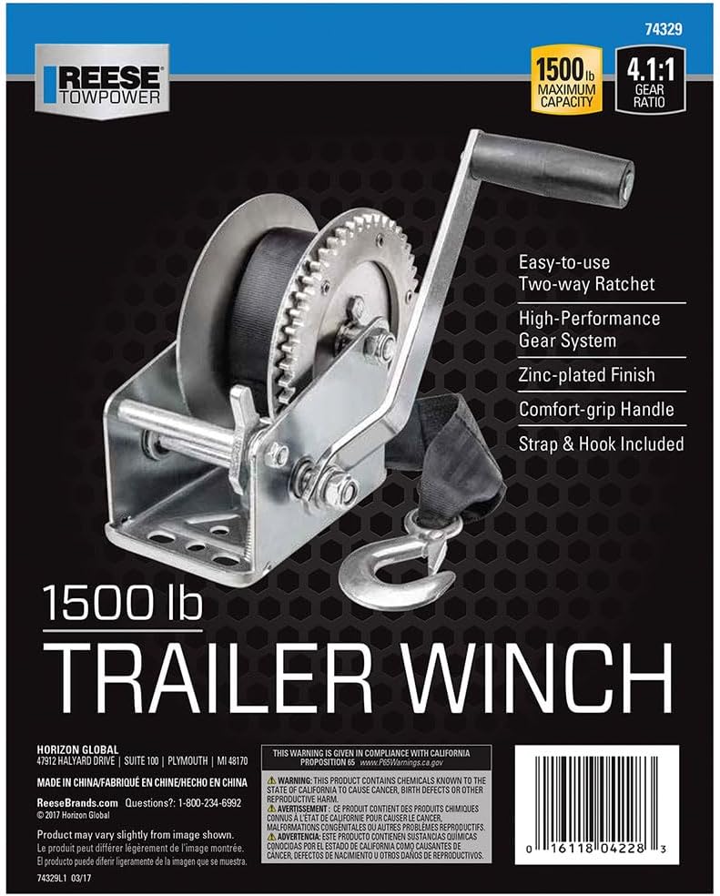 Reese Towpower 74329 Seilwinde für Anhänger, silberfarben, Silber