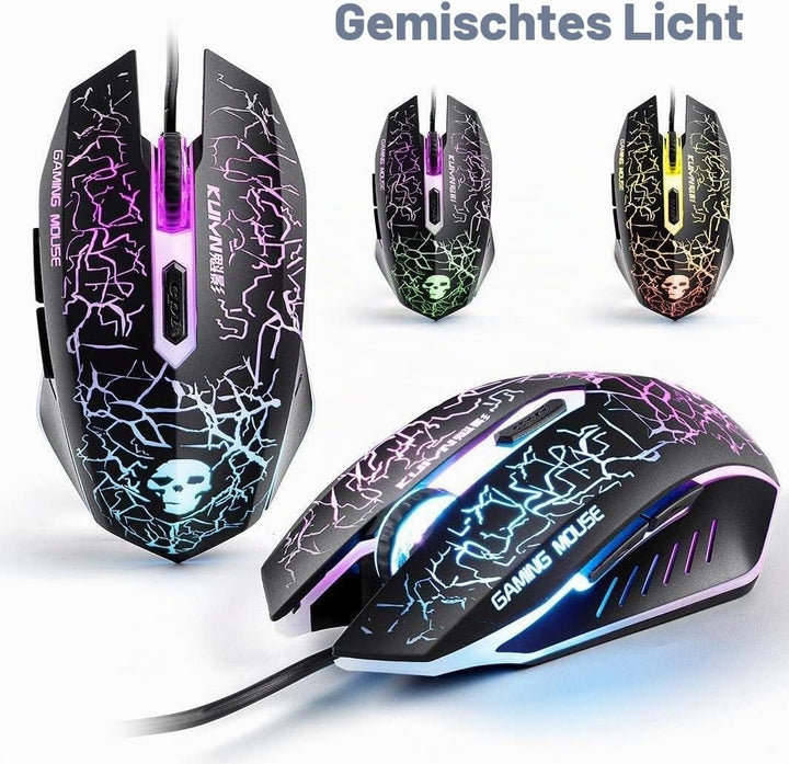 UK-Layout 4-in-1 Gaming-Tastatur und Maus-Set, Regenbogen-Hintergrundbeleuchtung, USB Gaming-Tastatu