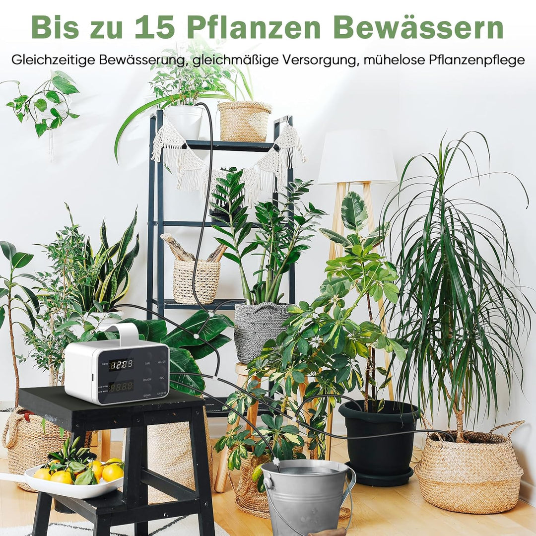 Automatische Bewässerung Indoor, Wiederaufladbares Bewässerungssystem für 15 Pflanzen, Programmierba