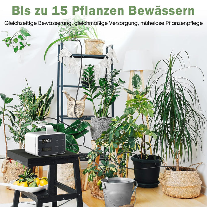 Automatische Bewässerung Indoor, Wiederaufladbares Bewässerungssystem für 15 Pflanzen, Programmierba