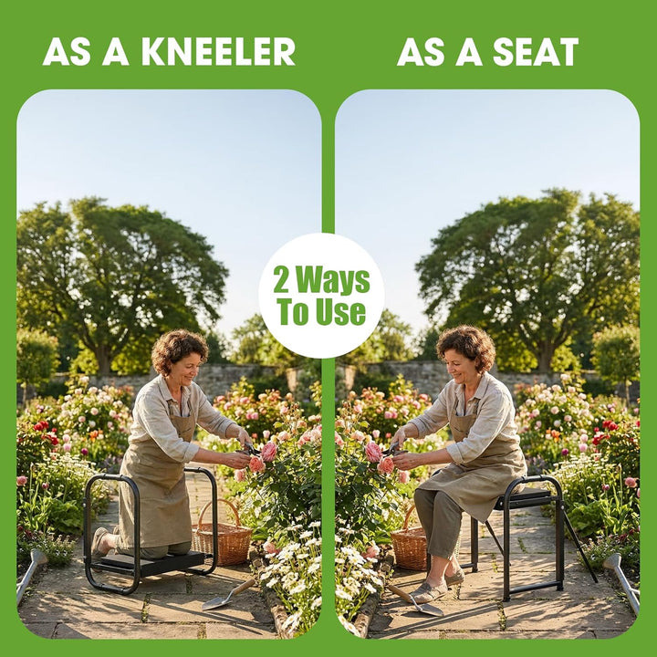 seasky Faltbare Gartenbank mit Knie- und Sitzfläche, Kippschutz-Gartenbank, verbreitert, dick, weich