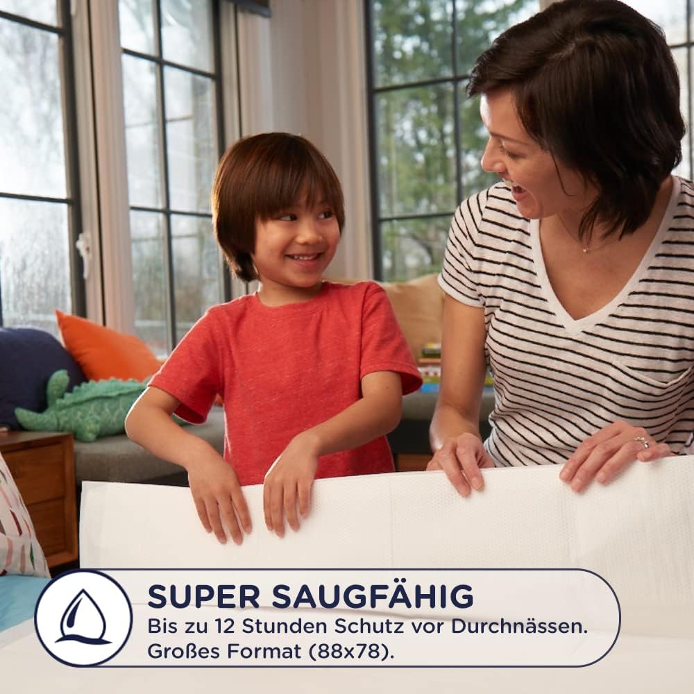 DryNites Bed Mats, Saugfähige Einweg-Betteinlagen (88 x 78 cm), Für Mädchen und Jungen ab 12 Monaten