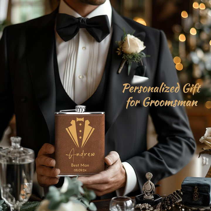 Flachmann Set mit Gravur der Hirsch, Flachmann Edelstahl 8oz/237ml Personalisiert für Geburtstagsges