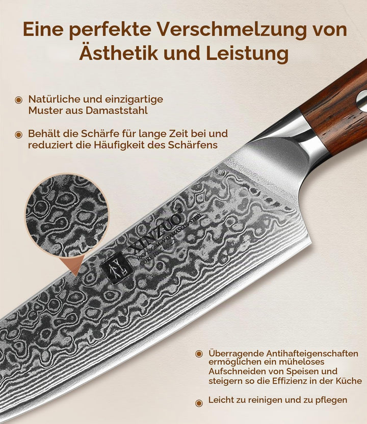 XINZUO Damaststahl Allzweckmesser 13.3cm, Profi Universalmesser Kochmesser Handgeschmiedet Obstmesse