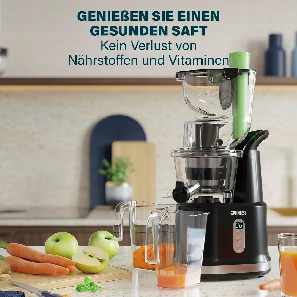 Princess 202045 Easy Fill Slow Juicer – Extra grosser Fülltrichter – Hoher Saftertrag
