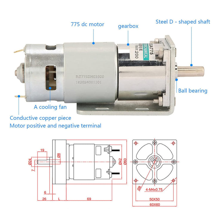 Mikro-Untersetzungsmotor XD-42GA775 DC12V/24V Mikro-DC-Getriebemotor Grosser Torsionsmotor mit Einst