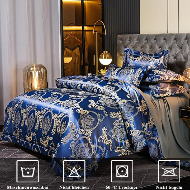 Tospass Bettwäsche 220x240 3Teilig Blau Dunkelblau Jacquard Satin Stickerei Prozess Blumen Bettwäsch