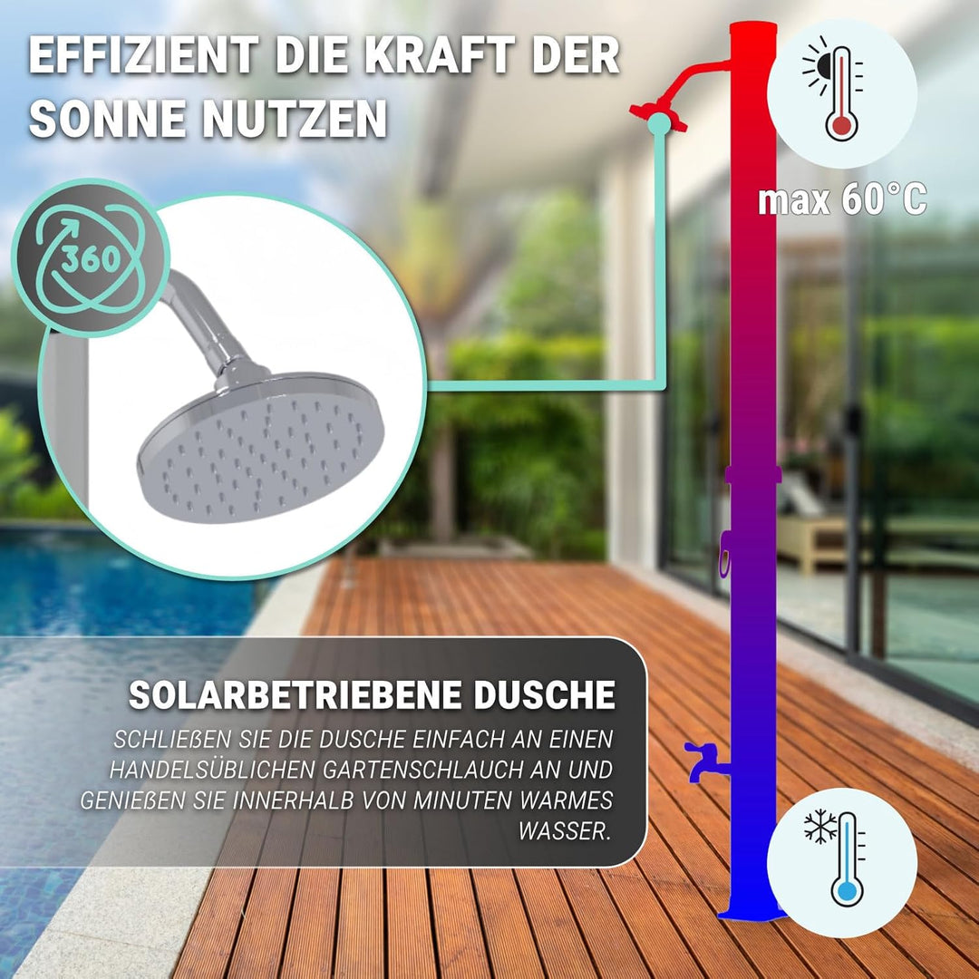 HAGO Solardusche | 20L | rund | Schwarz/Silber | Pooldusche | Campingdusche | Gartendusche | Outdoor