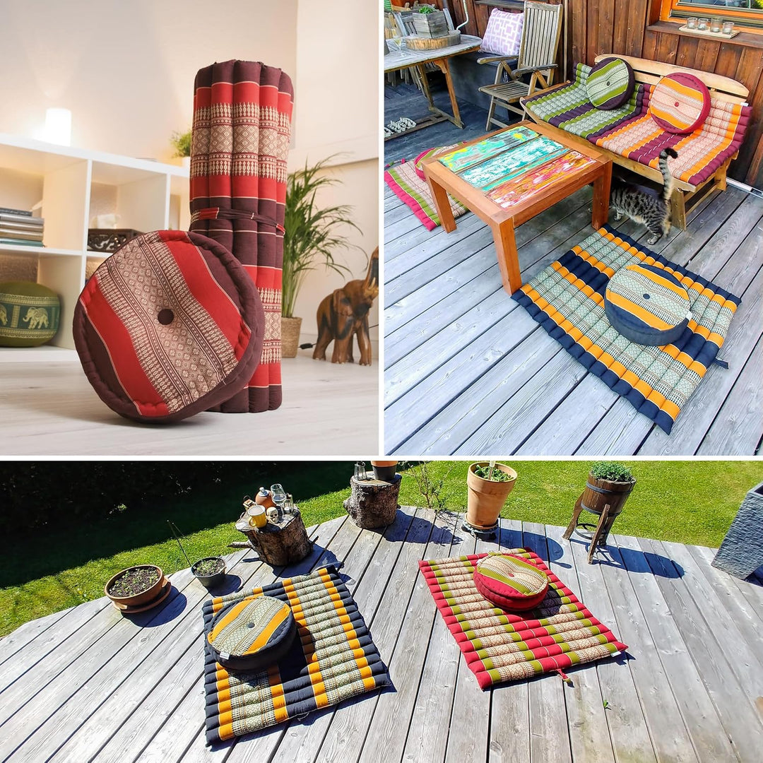 livasia Meditationsset XL - Ø 38x15cm / Matte 75x75x4,5cm - Yogaset mit Kissen und Matte, Pouf, Yoga