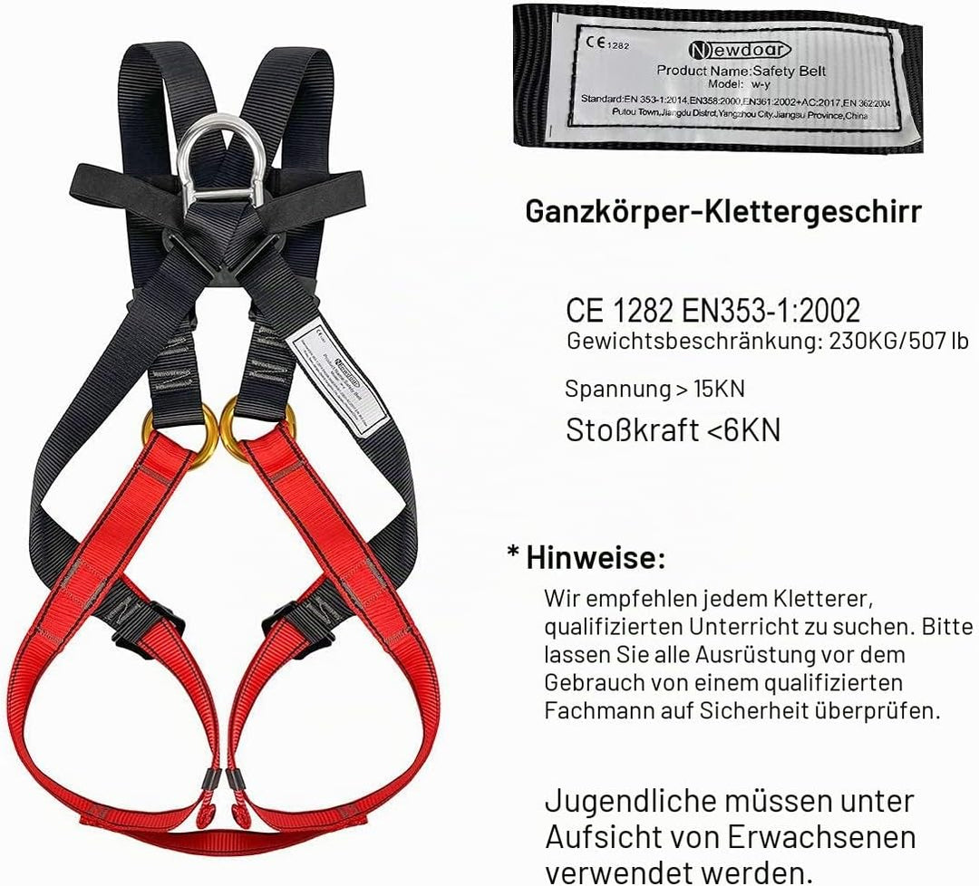 NewDoar Klettergurt, CE-Zertifizierung, Kletter- und Abseilausrüstung, Ganzkörpergurtschutz, schützt