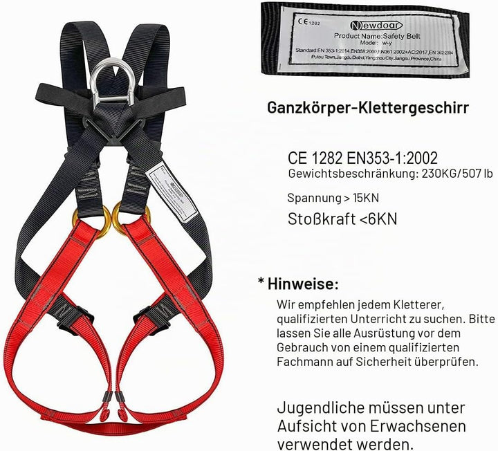 NewDoar Klettergurt, CE-Zertifizierung, Kletter- und Abseilausrüstung, Ganzkörpergurtschutz, schützt