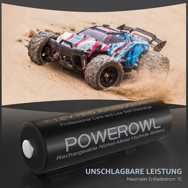 POWEROWL AA Akkus 1,2 V NiMH 8 Stück hohe Kapazität 2800mAh Akku AA 1200 Zyklen 8*AA, 8*AA