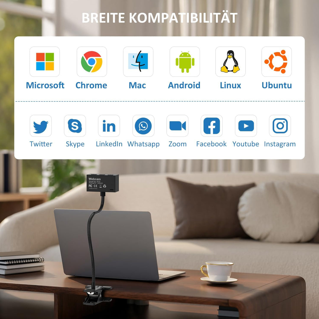 Webcam 1080P mit Mikrofon und Sichtschutzklappe – USB Webcam für PC, Laptop & Zoom, Augenkontakt-Kam