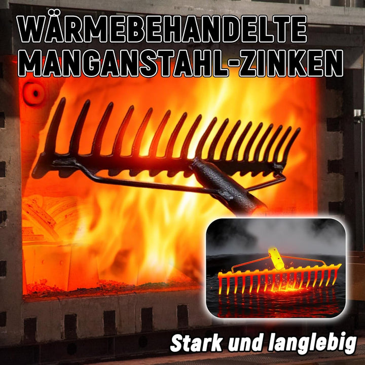 Gartenrechen, 1,7m Metallrechen mit 17 Stahlzinken, Harke mit Edelstahlgriff zum Lockern von Boden u