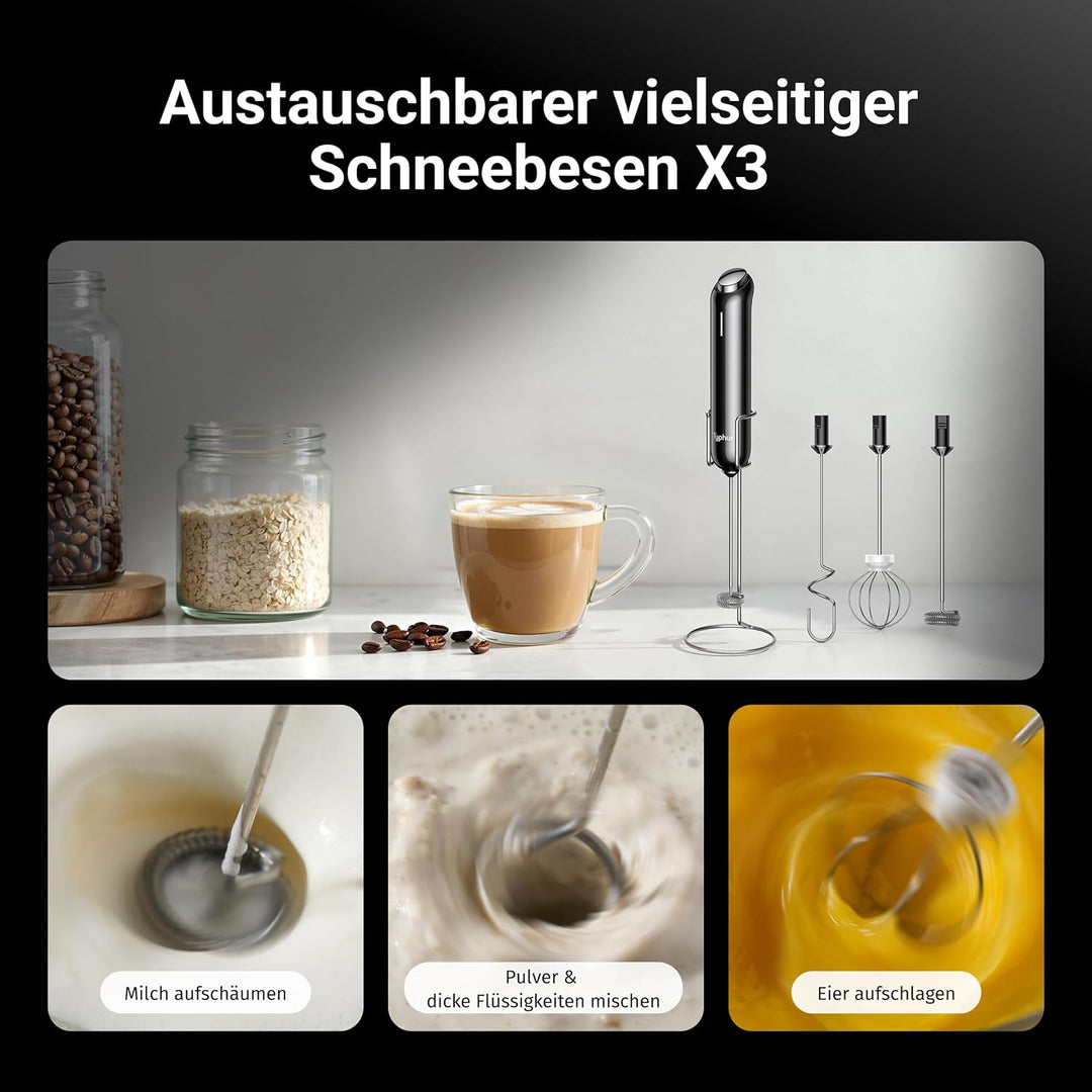 Typhur InstaWhisk Milchaufschäumer elektrisch, Milchschäumer Stab mit variabler Geschwindigkeit, USB