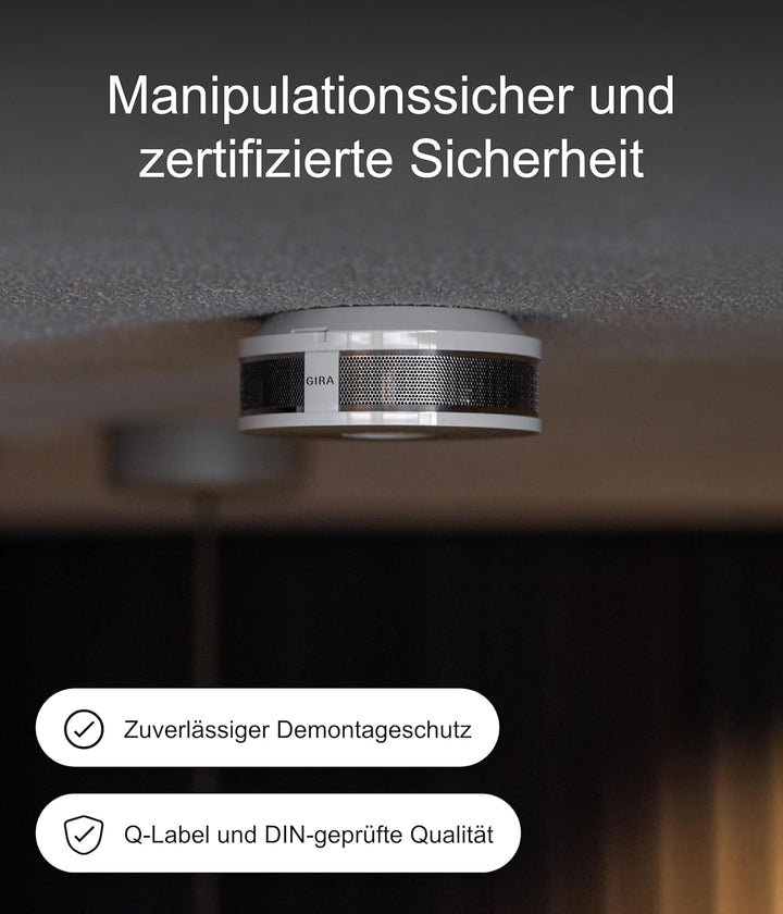 Gira Rauchwarnmelder Dual Q DIN14604, vernetzbar über Funk und Draht, reinweiss, 233602