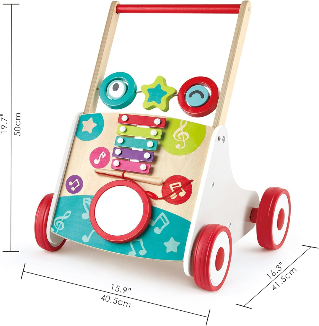 Hape My First Musical Walker, Wooden Push Along Baby Walker Trainer with Music Box & Activities, 10