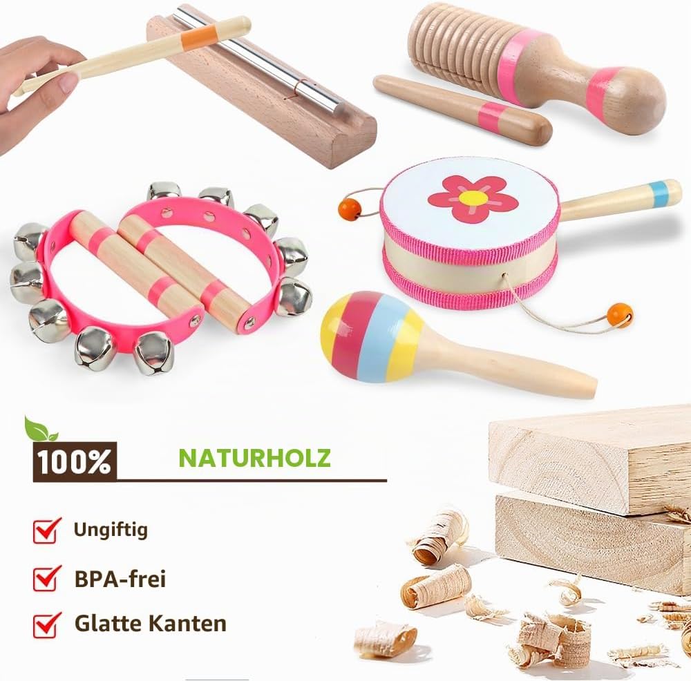 Musikinstrumente für Kleinkinder 1 2 3-jährige Mädchen, Baby Montessori Holzspielzeug für Kinder von