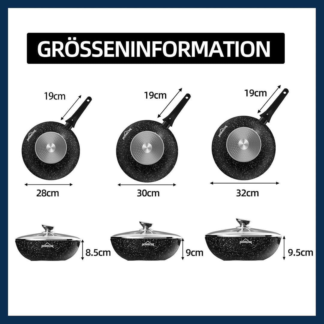 HOMELUX Wok Pfanne 28 cm, Wokpfannen Bratpfanne, Wokpfanne Induktion mit Glasdeckel und Abnehmbarem