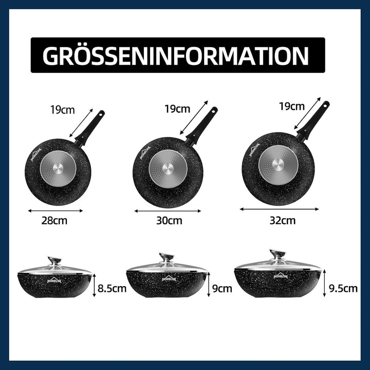 HOMELUX Wok Pfanne 28 cm, Wokpfannen Bratpfanne, Wokpfanne Induktion mit Glasdeckel und Abnehmbarem