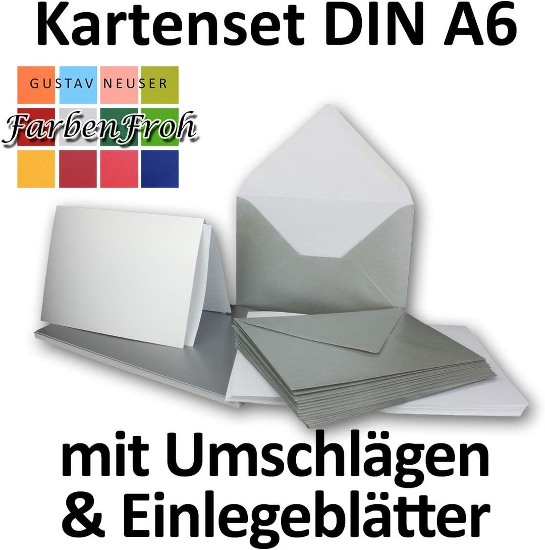 300x Faltkarten Set DIN A6/C6 mit Brief-Umschlägen in Silber - inklusive Einleger - 14,8 x 10,5 cm -