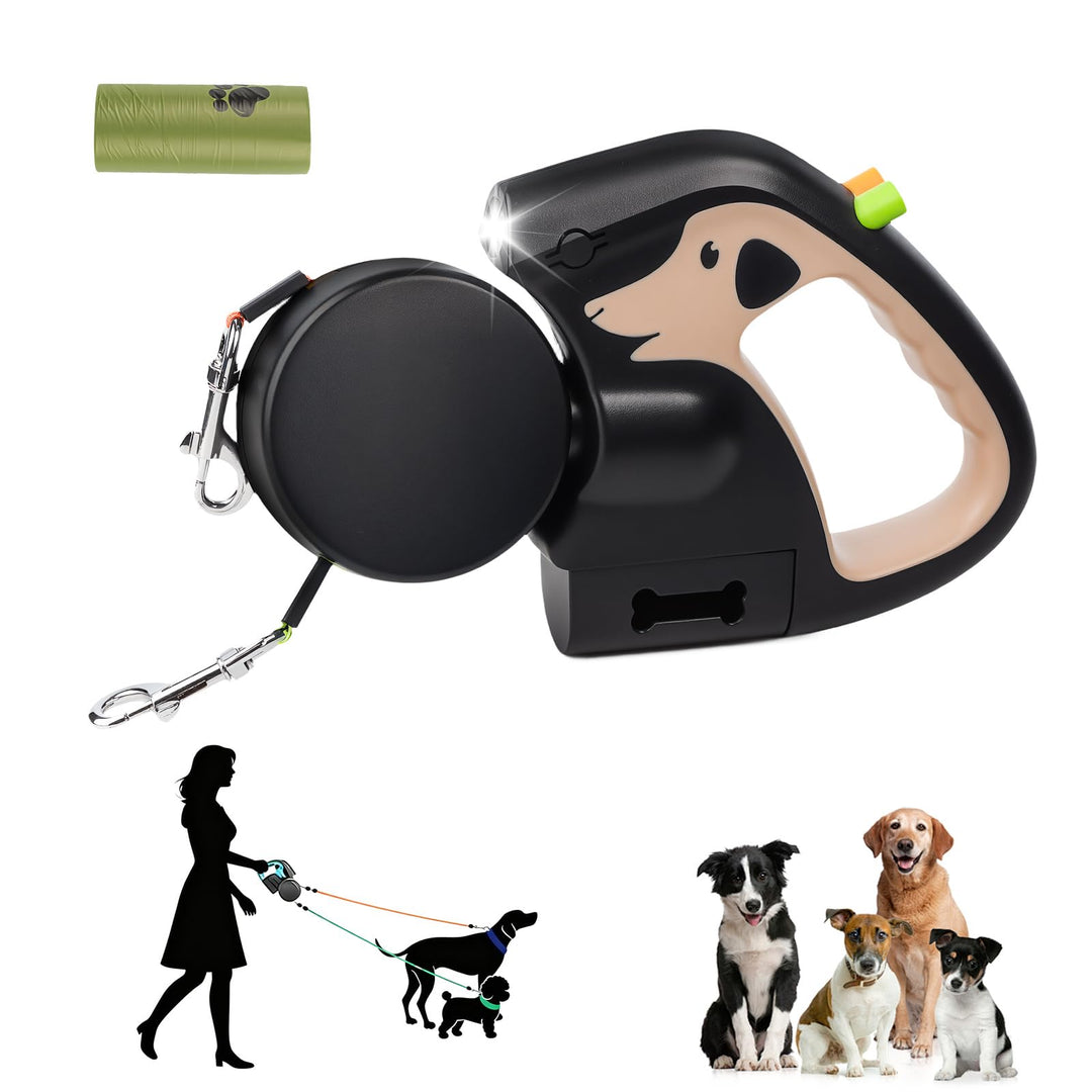 Doppelleine für 2 Hunde, 3 m Ausziehbare Anti-Verwickel-Hundeleine mit 360° Drehung, Rutschfestem Gr