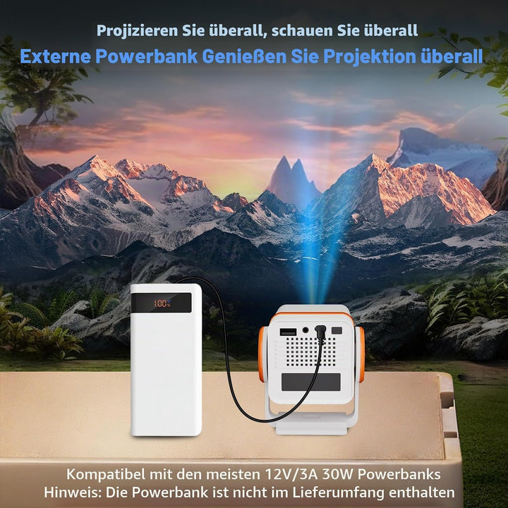 Mini Beamer 4K Unterstützt, Tragbarer Projektor,Android 13, WiFi6 &amp; BT5.0, Short Throw Beamer Klein