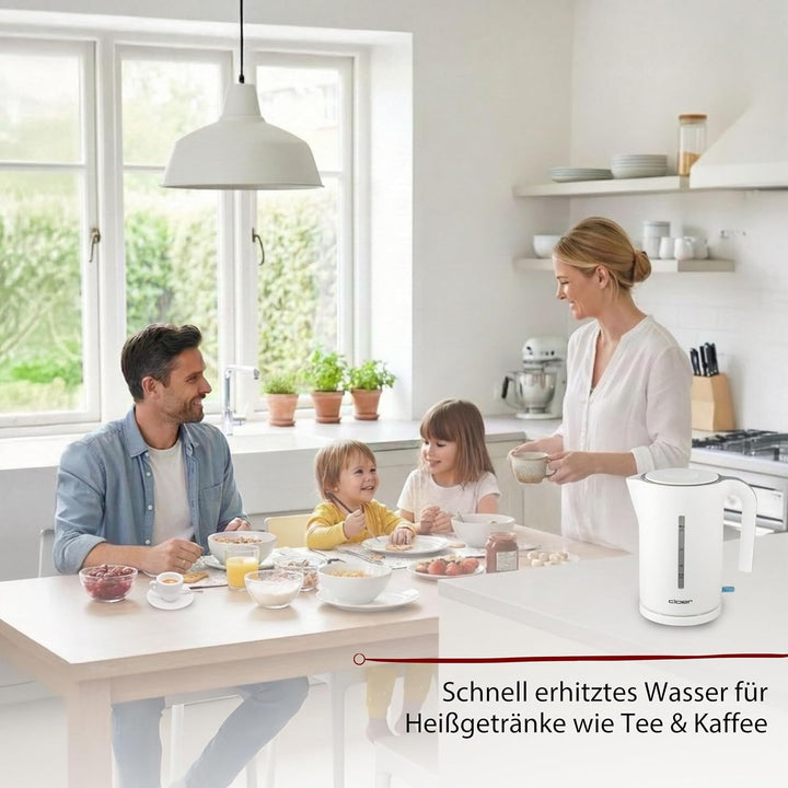 Cloer 4111 Wasserkocher, 2200 W, grosse Wasserstandsanzeige, Trockengeh- und Überhitzungsschutz, 1,7
