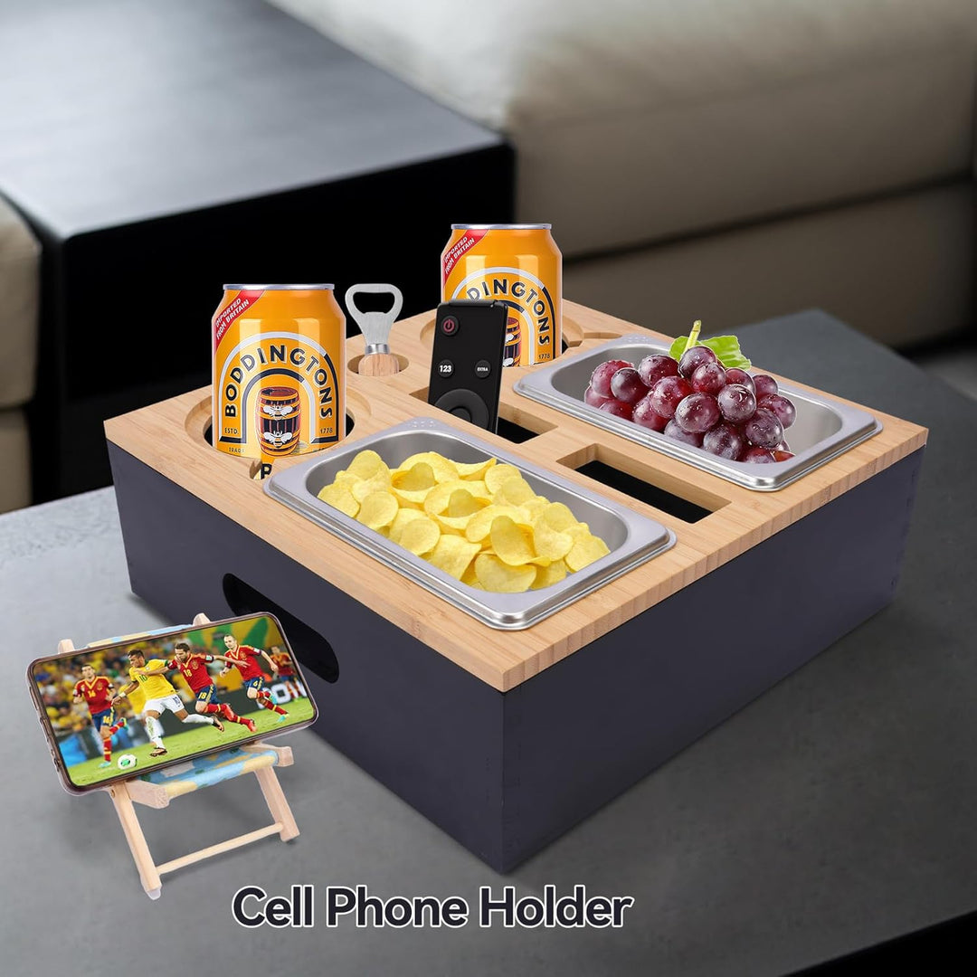 Couchbar Snackbox,Sofa Tablett,Mit Abnehmbarer Deckel,Couch Tablett,Beistelltisch Mit Holz Sofatable