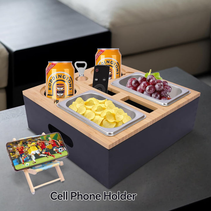 Couchbar Snackbox,Sofa Tablett,Mit Abnehmbarer Deckel,Couch Tablett,Beistelltisch Mit Holz Sofatable