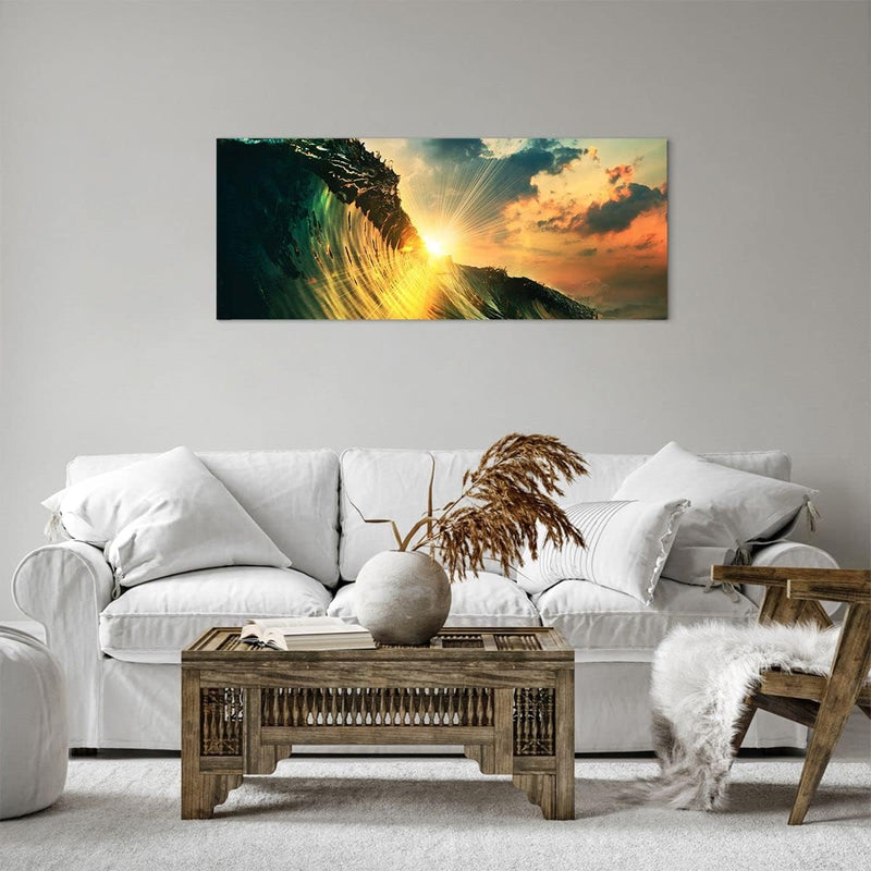 Panorama Bilder auf Leinwand 100x40cm Leinwandbild Meer Welle Wasser Gross Wanddeko Bild Schlafzimme