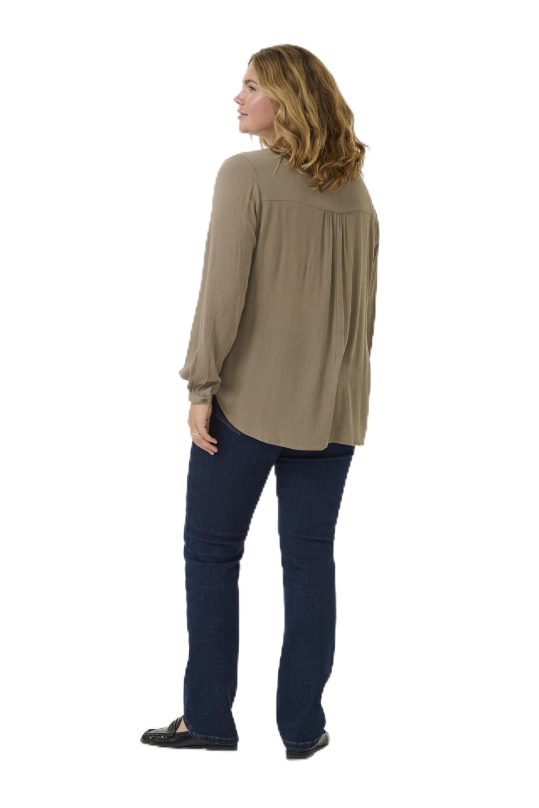 KAFFE Curve Damen Kaffe Curve Plus-Size Damenbluse, Lange Ärmel, V-Neck, Regular Fit Rounded Hem Blu