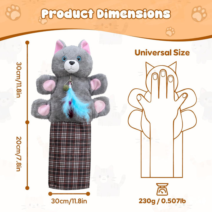 Katzen Wrestling Handschuh, Interaktives Katzenspielzeug Handpuppe mit Plüsch & Katzenminze, dicker