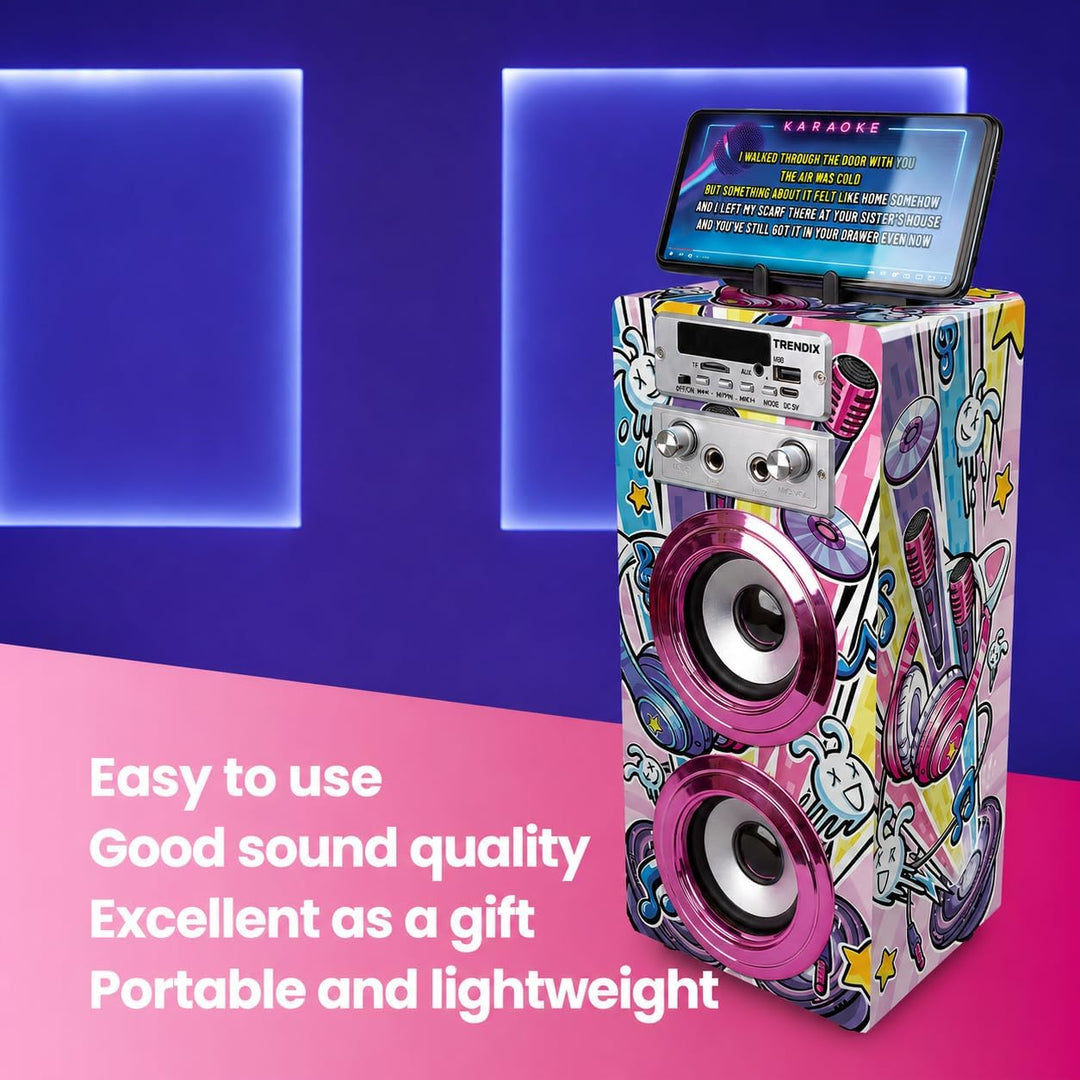 TRENDIX - Karaoke Maschine Kinder | Rosa Karaoke Anlage | Karaoke Anlage mit 2 Mikrofonen, Radio FM,