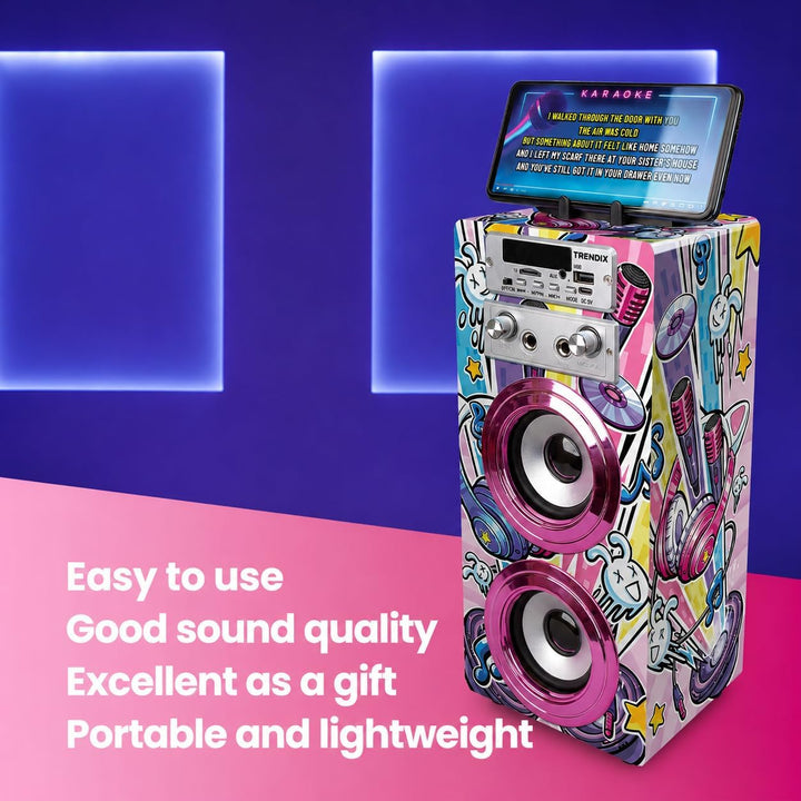 TRENDIX - Karaoke Maschine Kinder | Rosa Karaoke Anlage | Karaoke Anlage mit 2 Mikrofonen, Radio FM,