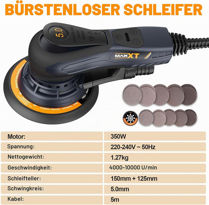 MAXXT Exenterschleifmaschine 150 mm, bürstenlos, mit Dreikernanschluss, 5,0 mm Exzenterhub, automati