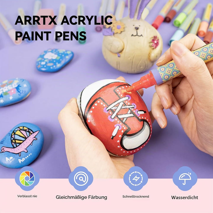 Arrtx 48 Farben Acrylstifte für Steine wasserfest, 3 mm Farbmarker mit mittlerer Spitze, Permanent A