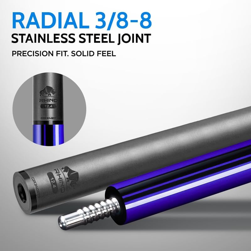 RHINO Nebula 2 Billardqueue – Premium-Kohlefaser-Schaft &amp; Verbundkolben Time Crystal Tip Pro Taper D