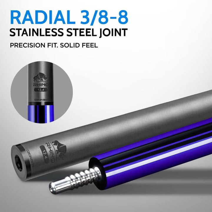 RHINO Nebula 2 Billardqueue – Premium-Kohlefaser-Schaft &amp; Verbundkolben Time Crystal Tip Pro Taper D