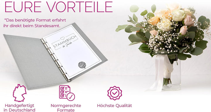 Hochzeitideal – Stammbuch der Familie Boho hellgrau 21,0 cm x 15,0 cm - Buchbinderleinen Stammbuch -