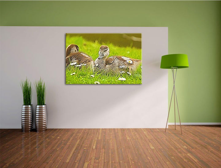 Pixxprint Kühe auf Wiese, Format: 100x70 auf Leinwand, XXL riesige Bilder fertig gerahmt mit Keilrah
