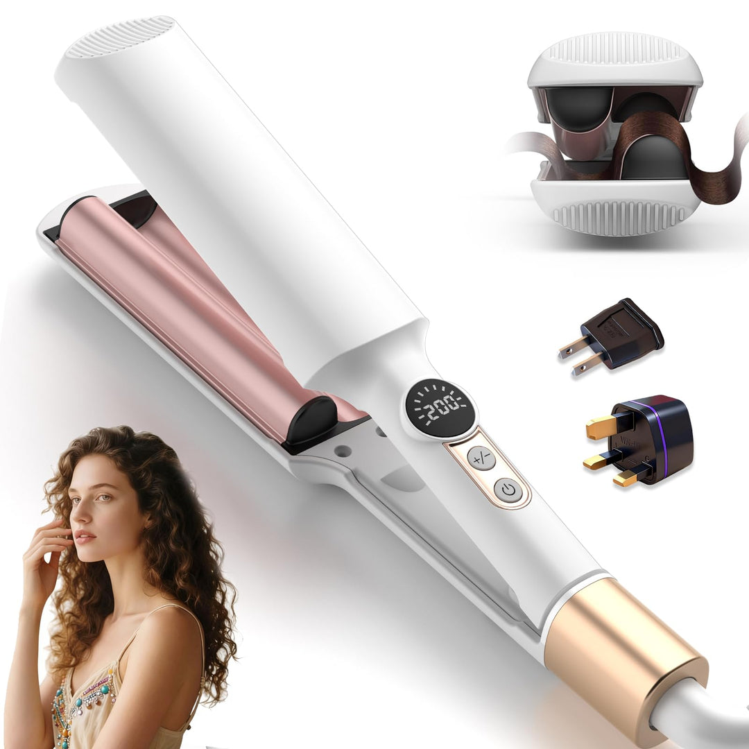 UKLISS Welleneisen - Pro Mini Welleneisen für Haare mit 2 Reiseadaptern, LCD-Anzeige [120-210℃] Beac