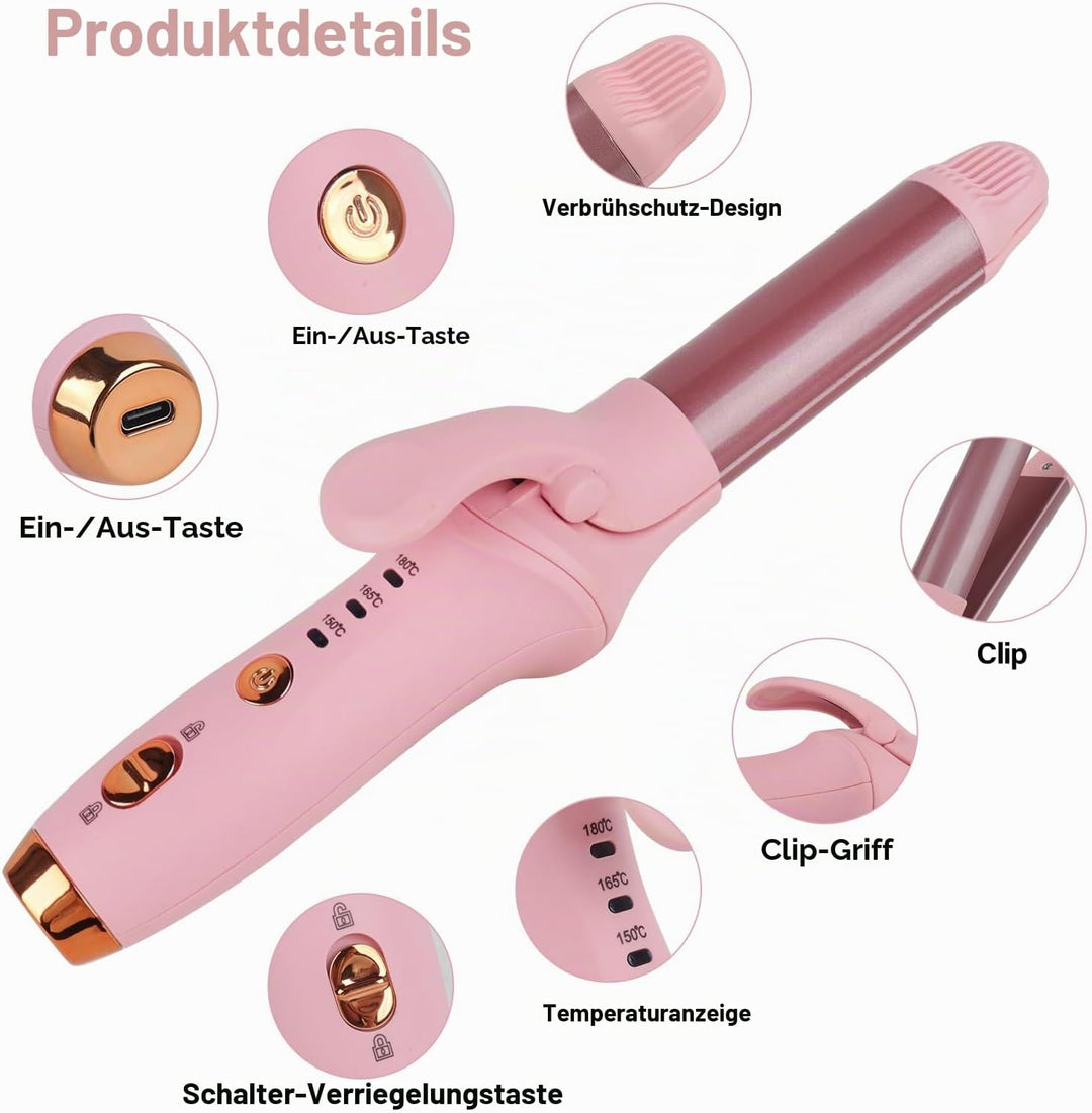 Kabelloser Lockenstab, 21,5 mm Reise Mini Hair Curler, USB Wiederaufladbar Lockenstab mit 3 Einstell