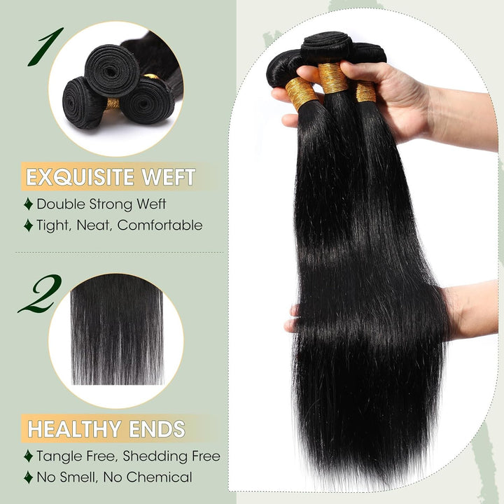 Elailite Haartressen Echthaar Sew in Bündel Hair Extensions Tressen Haarverlängerungen Brasilianisch
