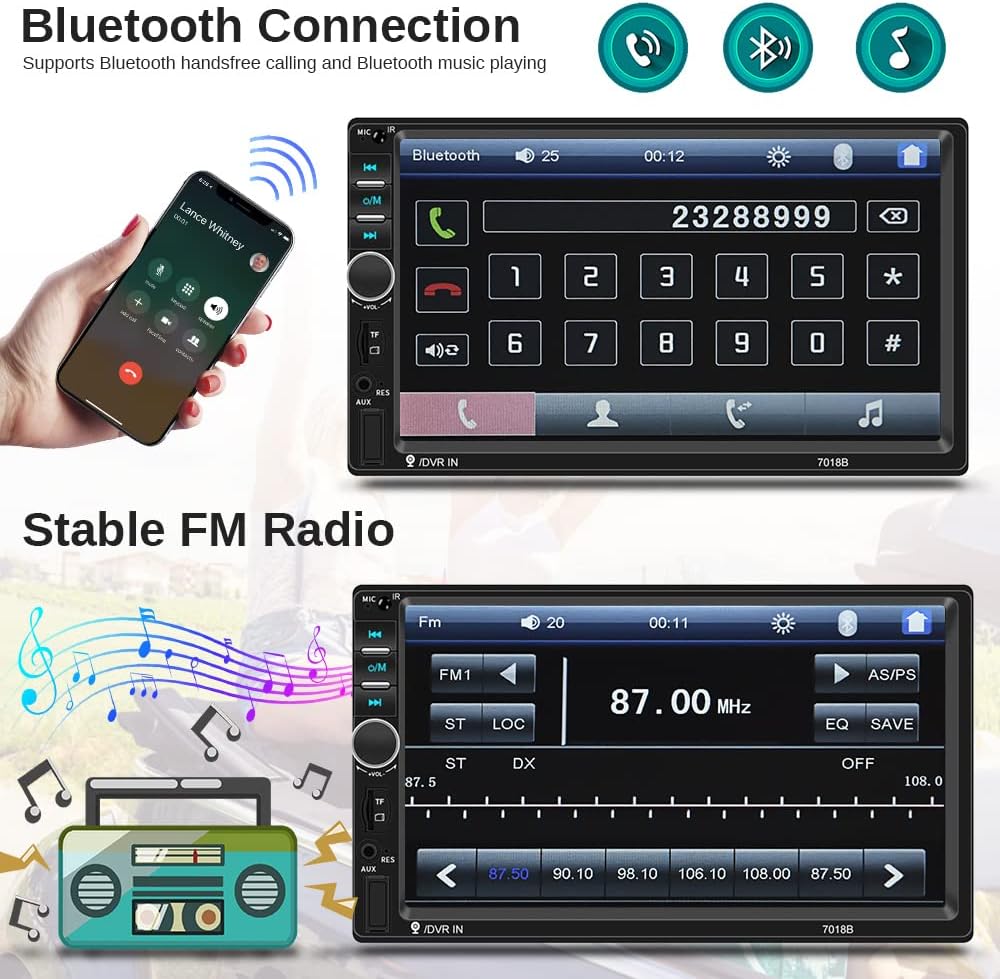 Podofo 2-DIN-Autoradio mit Bluetooth, 7 Zoll Touchscreen Autoradio mit Lenkradsteuerung, Doppel DIN