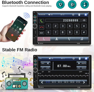 Podofo 2-DIN-Autoradio mit Bluetooth, 7 Zoll Touchscreen Autoradio mit Lenkradsteuerung, Doppel DIN