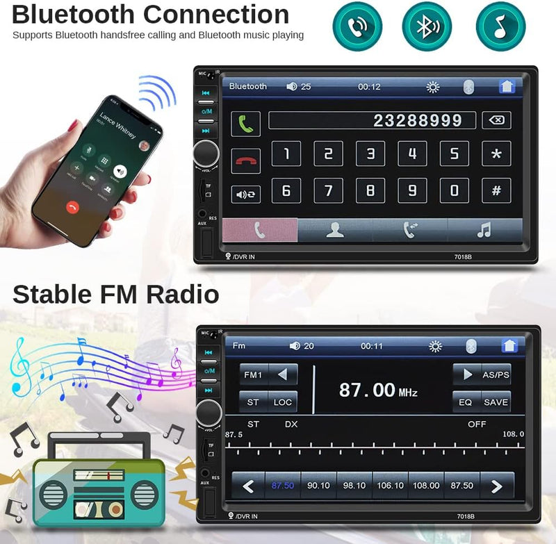 Podofo 2-DIN-Autoradio mit Bluetooth, 7 Zoll Touchscreen Autoradio mit Lenkradsteuerung, Doppel DIN